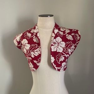Vintage 1950’s Royal Hawaiian of Honolulu Red and White Hibiscus Cotton Shrug